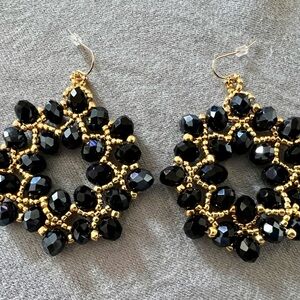 Elegant Black and Gold Handmade Beaded Earrings